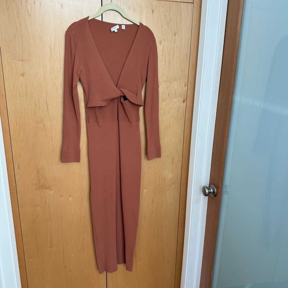Rust Ribbed Wrap Maxi Dress - ALC